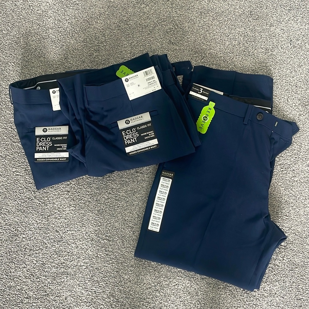 3 Pairs of Men’s Haggar Dress Pants. 38w x 30l. 
Classic fit